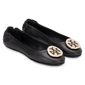 Tory Burch Black Flats with Gold Logo